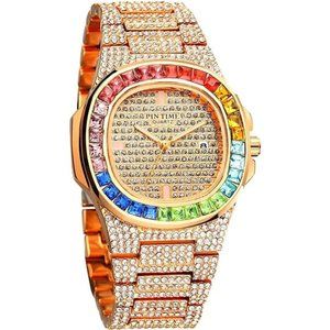 Colorful Diamond Watches   |  Stainless Steel Band Bracelet Wrist Watch